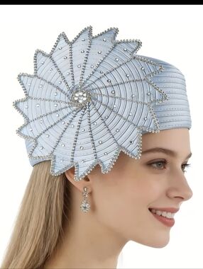 Elegant Light Blue Beaded Cocktail Headpiece